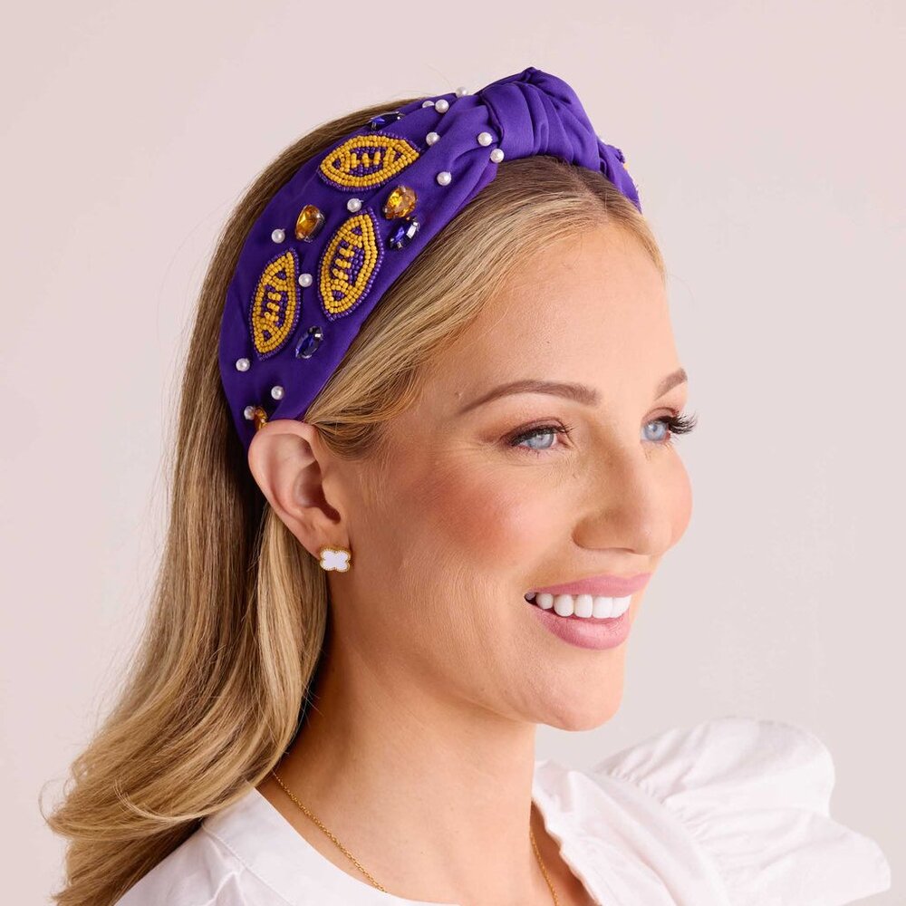 LSU College Football Crystal Seed Beaded Fabric Headband